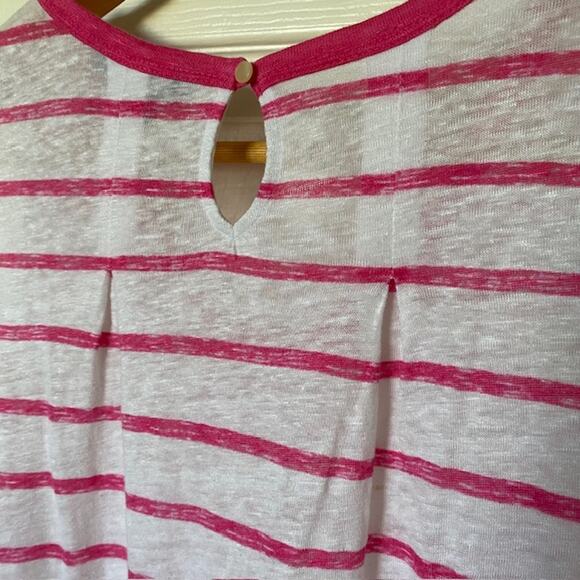 Tommy Bahama Linen V-Neck Sleeveless Burnout Top Pink White Stripe Women's XS/TP - Picture 7 of 10